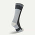 sealskinz holverstone waterproof running sock, gray and black sock with brand logo on a white background