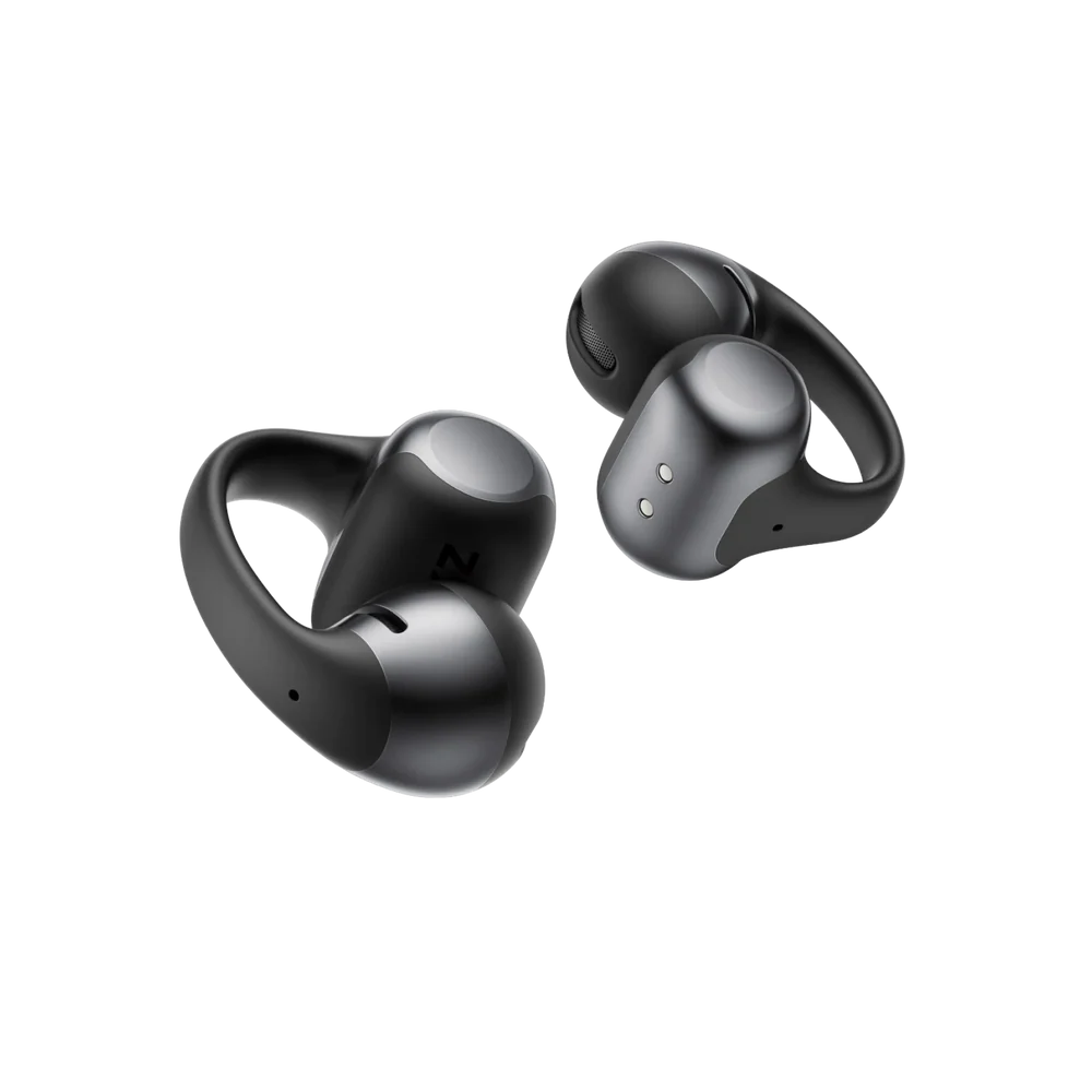 Black wireless shokz earbuds close up