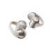 Pair of silver grey wireless shokz earbuds close up