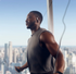 shokz openfit pro, wireless noise bone noise conducting earbuds, black colour, man wearing headphones while jumping rope with city in background