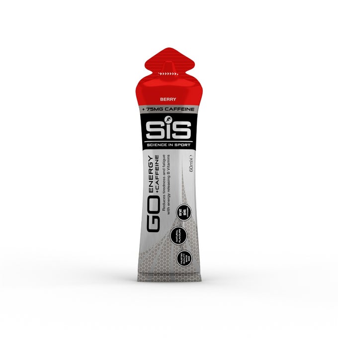 Front view of science in sport GO energy gel and caffeine berry flavour