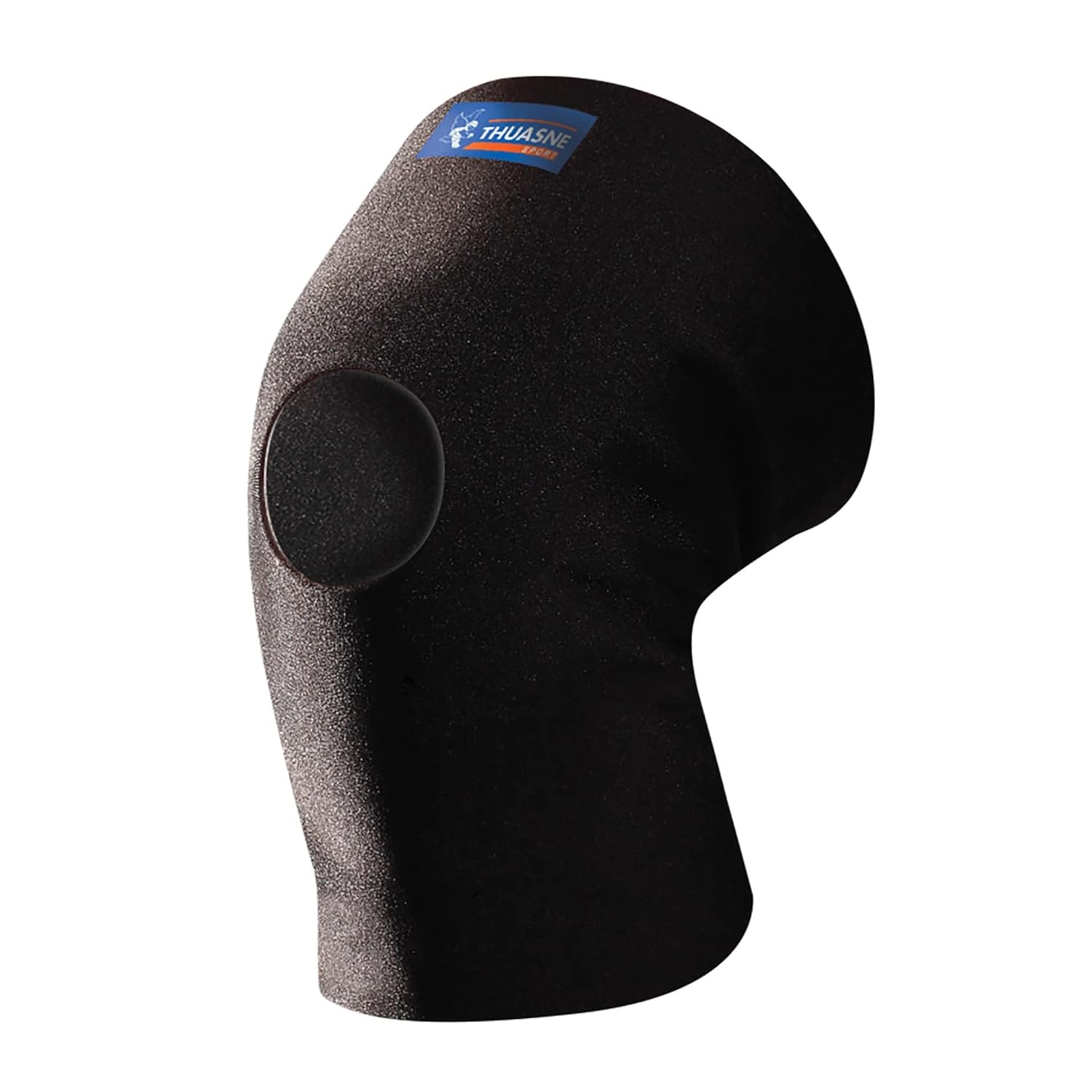 Black Thuasne knee support with hole on knee cap to relieve pressure for pain relief