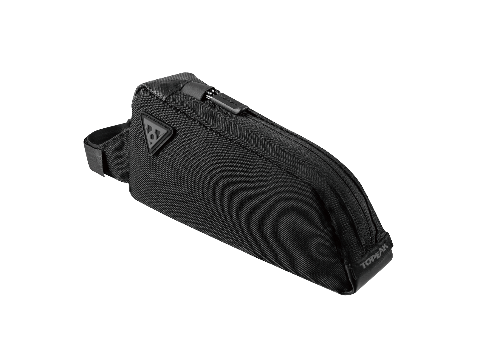 black topeak fast fuel bag bolt on, small compact top loading cycling bag, side profile of bag