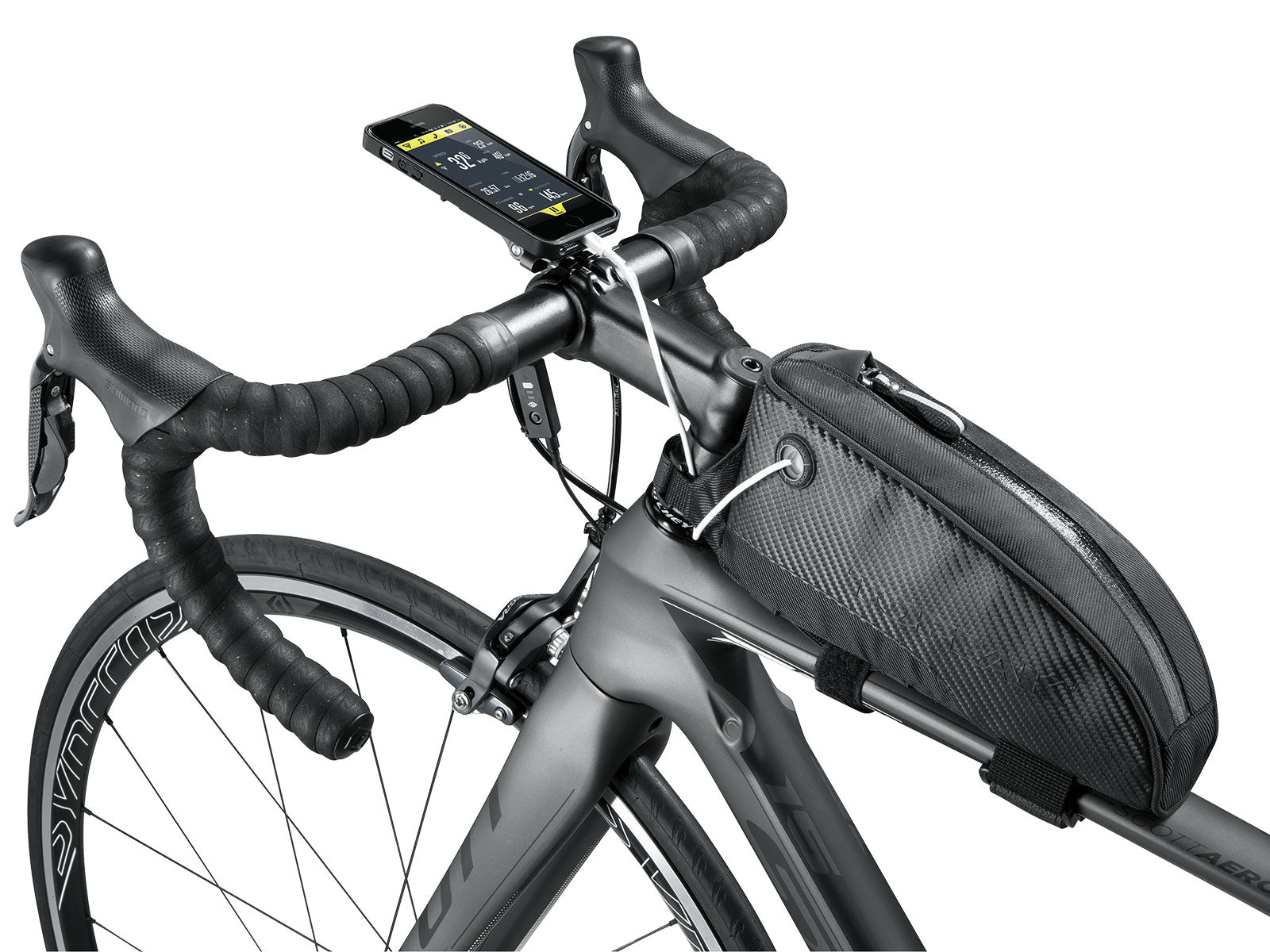 topeak fuel tank, top loading cycling black bag, bag on bike near handle bar