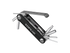topeak tubi 11 functions multitool with tubeless puncture repair, black with silver tools, tools opened out for display