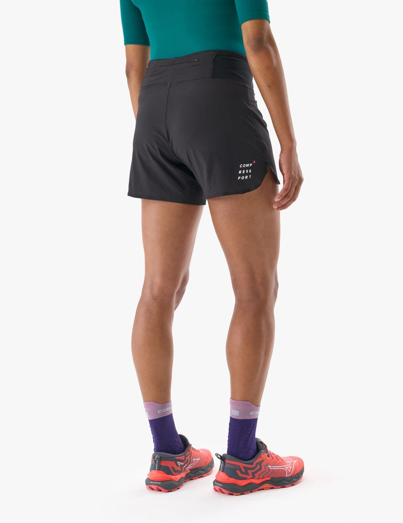 Person wearing black compressport running short with logo on back
