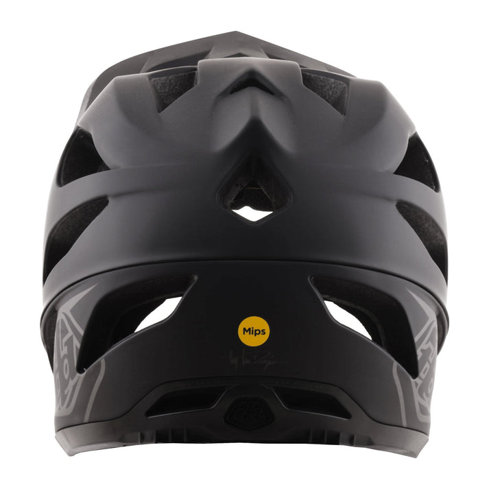troy lee stage helmet, black full face cycling helmet, back of helmet