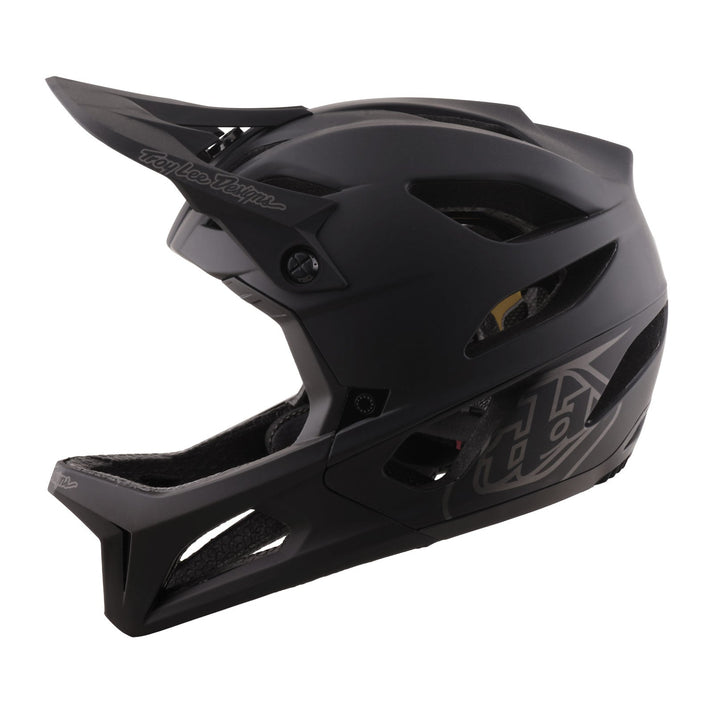 troy lee stage helmet, black full face cycling helmet, side profile