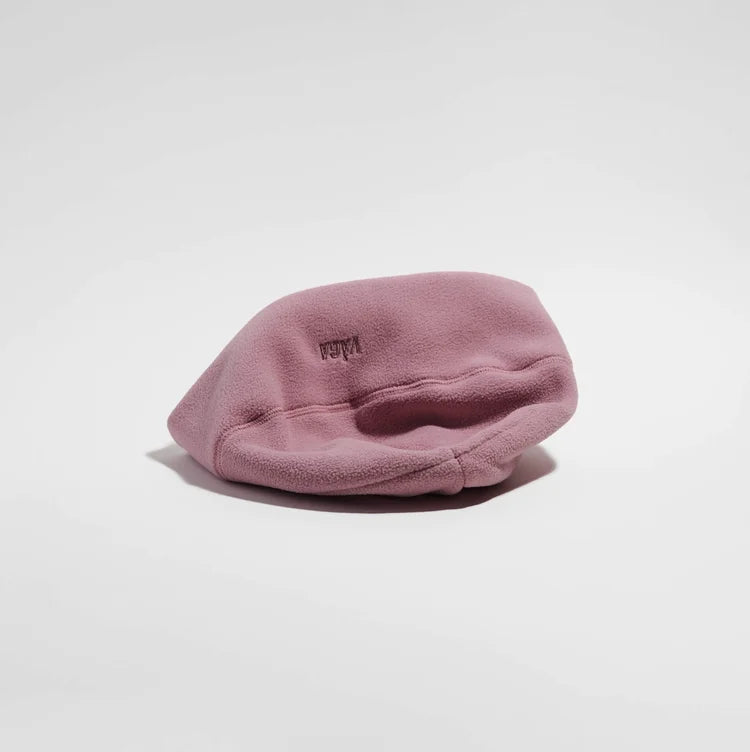 vaga fleece beanie, warm running hat, light pink colour, hat laid flat