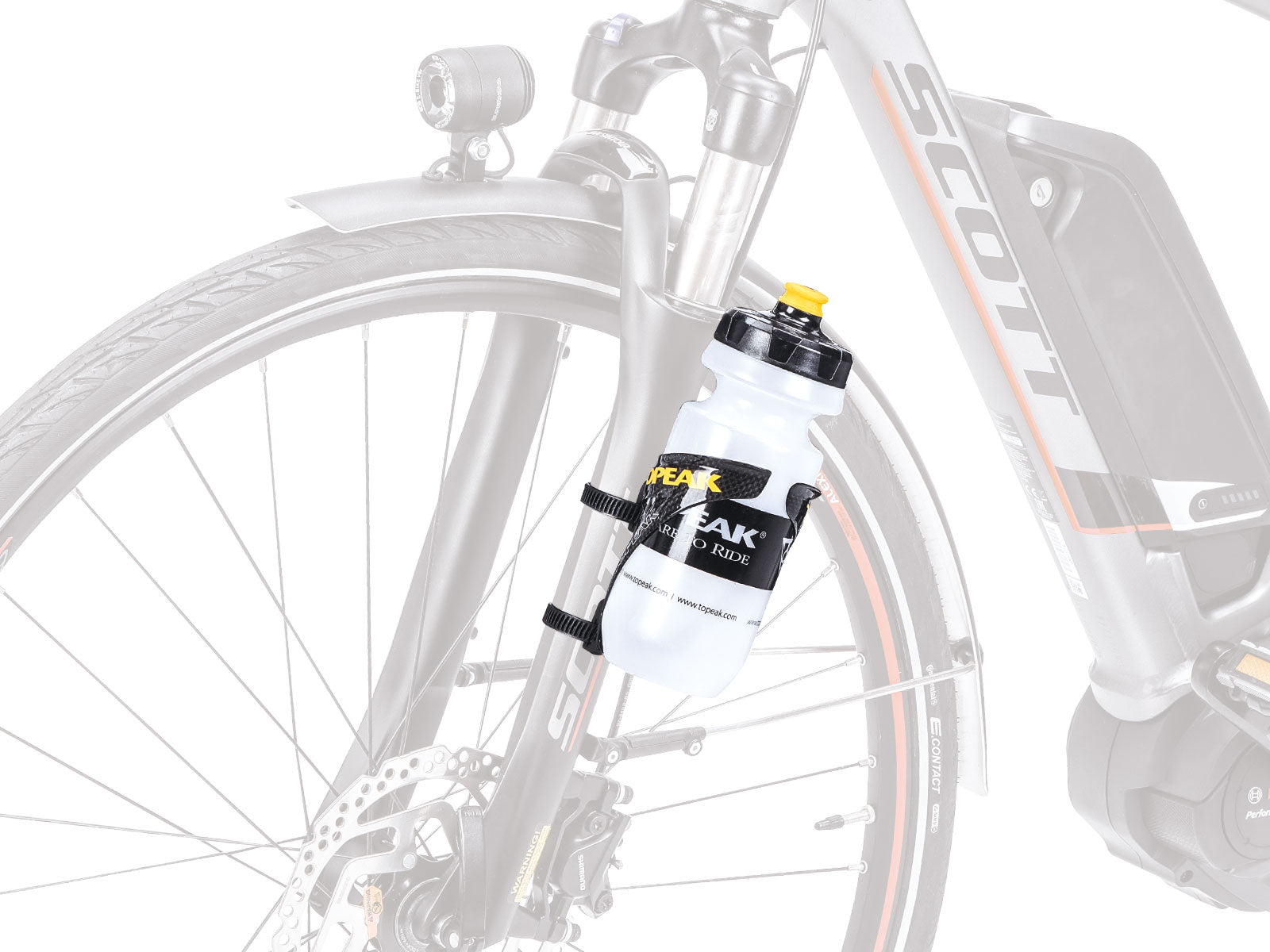 topeak versamount showing how to attach extra water bottle to fork