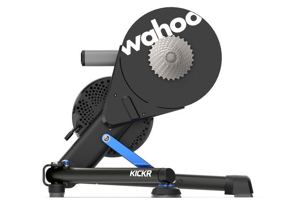 wahoo kickr smart trainer, indoor cycling trainer, black colour, cycling trainer with gear and wahoo logo