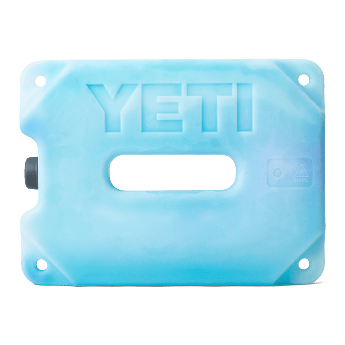 Yeti ice block 1.8kg for freezing and storing in coolers, front view in a blue colour
