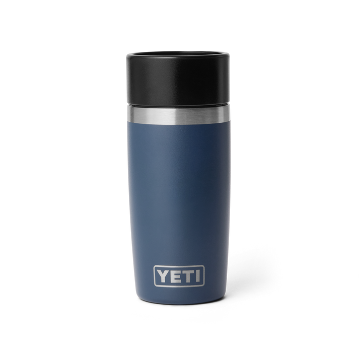 YETI Rambler 355ml Water Bottle, insulated flask bottle for maintaining internal temperatures, front view of bottle in a dark blue colour