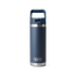 YETI Rambler 532 ml Water Bottle, insulated flask bottle for maintaining internal temperatures, front view of bottle in a navy colour