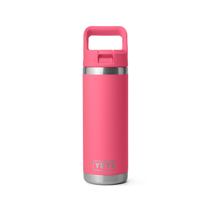 YETI Rambler 532 ml Water Bottle, insulated flask bottle for maintaining internal temperatures, front view of bottle in a pink colour