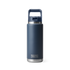 YETI Rambler 769 ml Water Bottle, insulated flask bottle for maintaining internal temperatures, front view of bottle in a dark blue colour