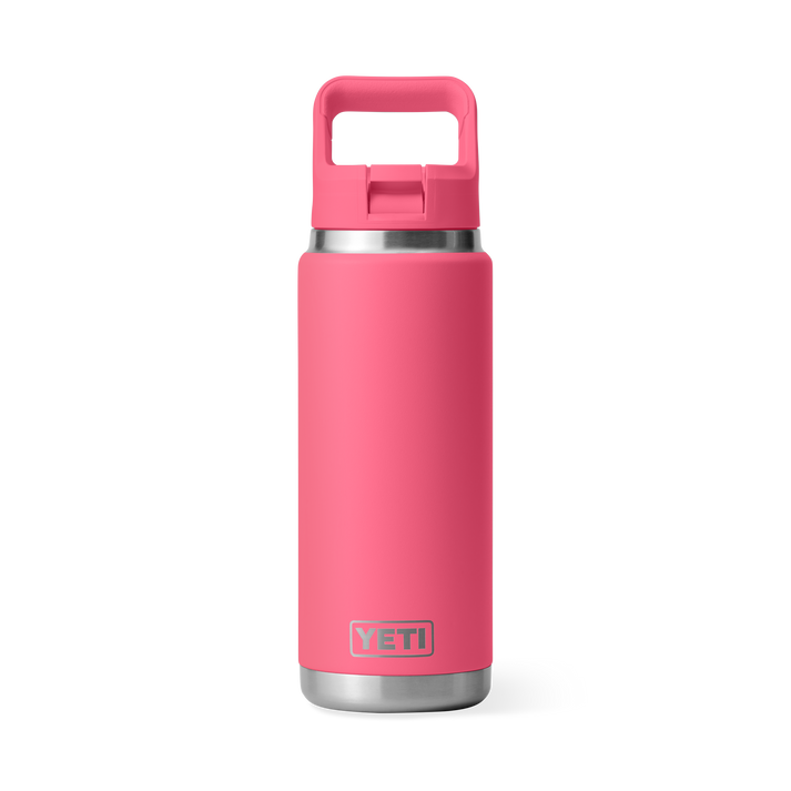 YETI Rambler 769 ml Water Bottle, insulated flask bottle for maintaining internal temperatures, front view of bottle in a pink colour