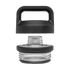 A YETI insulated bottle lid with a black plastic handle and a clear glass base, in a black colour.
