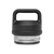 A YETI insulated bottle lid with a black plastic handle and a clear glass base, in a black colour.