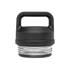 A YETI insulated bottle lid with a black plastic handle and a clear glass base, in a black colour.