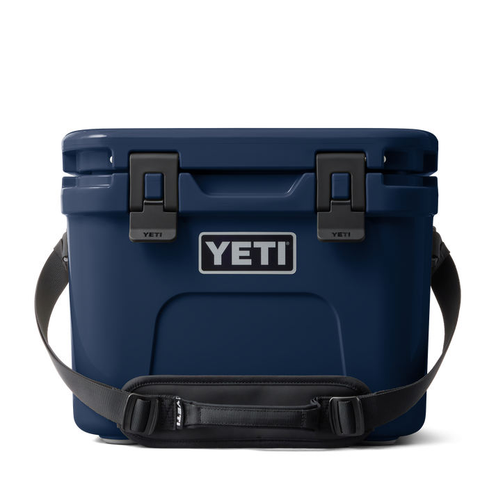 Yeti roadie cooler for cold storage in a navy colour front view