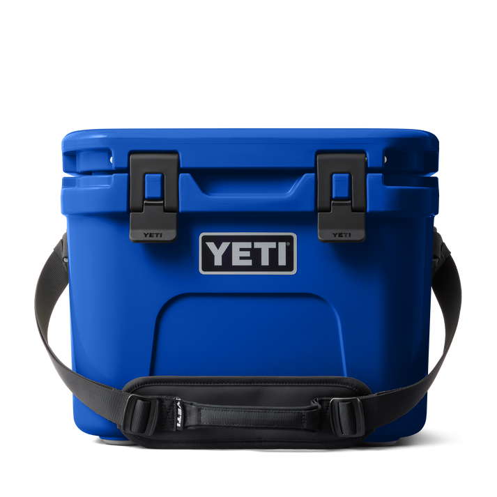 Yeti roadie cooler for cold storage in a royal blue colour front view