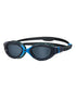 Zoggs Predator Flex swim goggles with a dark green and black camouflage pattern frame, blue accents, and dark gray lenses, shown on a plain white background.