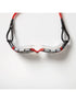 Zoggs predator flex titanium goggles, clear gasket, red strap and nose bridge, smoke lens, top view