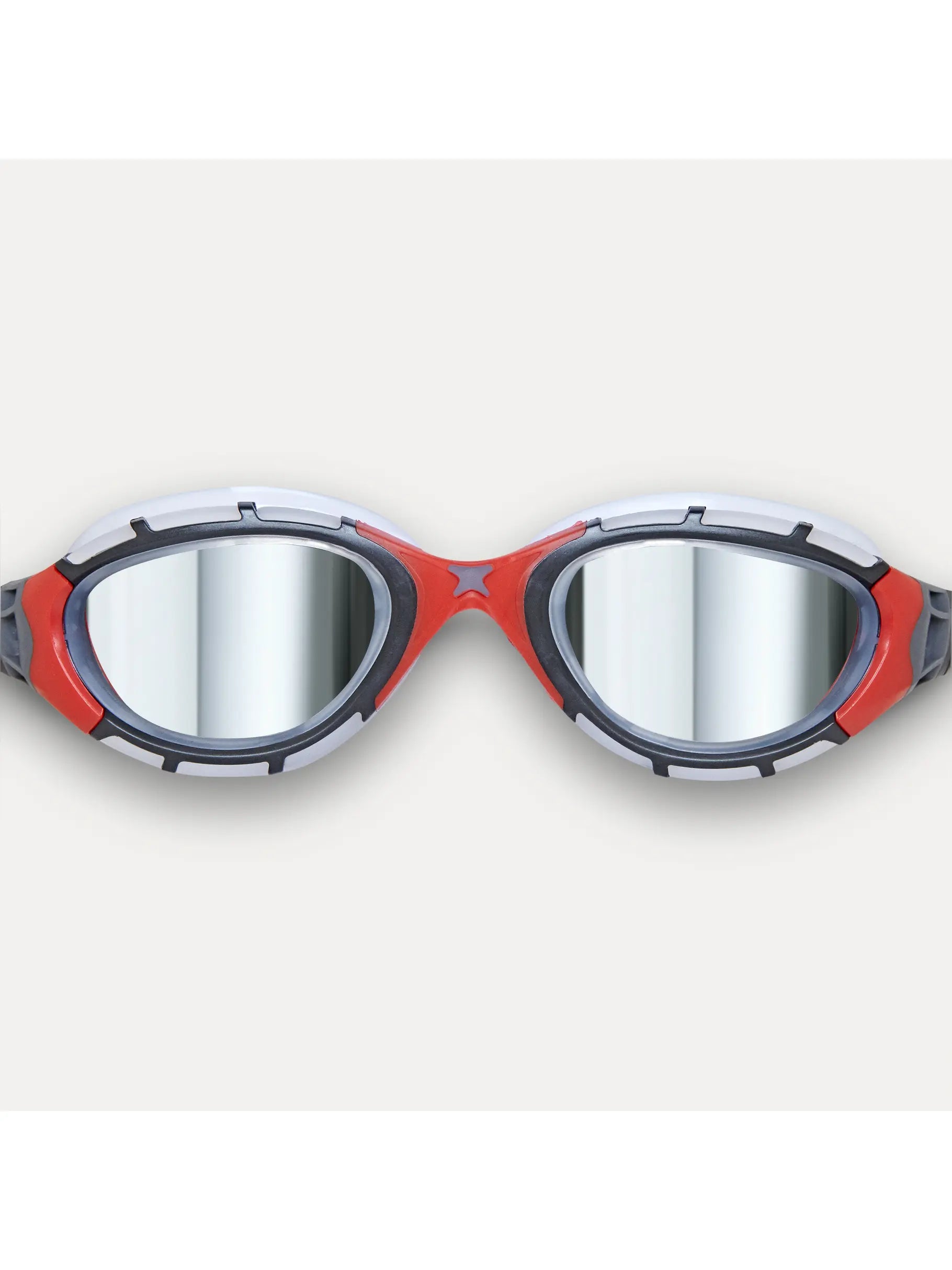 Zoggs predator flex titanium goggles, clear gasket, red strap and nose bridge, smoke lens